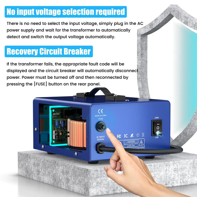 Alt view image 4 of 7 - 4000 watt Voltage Conversion Transformer Heavy-Duty Step-up/Step-Down AC 110V/120V/220V/240V Power Conversion, with resettable Circuit Breaker Protection, with US Power Cord, LCD Display