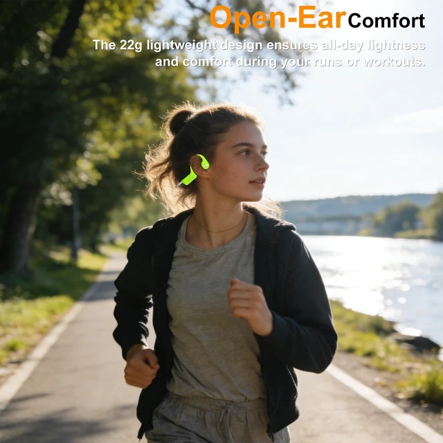 Alt view image 3 of 7 - 2026 Bone Conduction Bluetooth 6.0 Headphones, Open-Ear Headset with Mic, Type-C Charging, 10-Hour Battery Life, IPX5 Sweatproof, Dual-Device Connection, 22g Comfort, for Office & Sports (Lime Green
