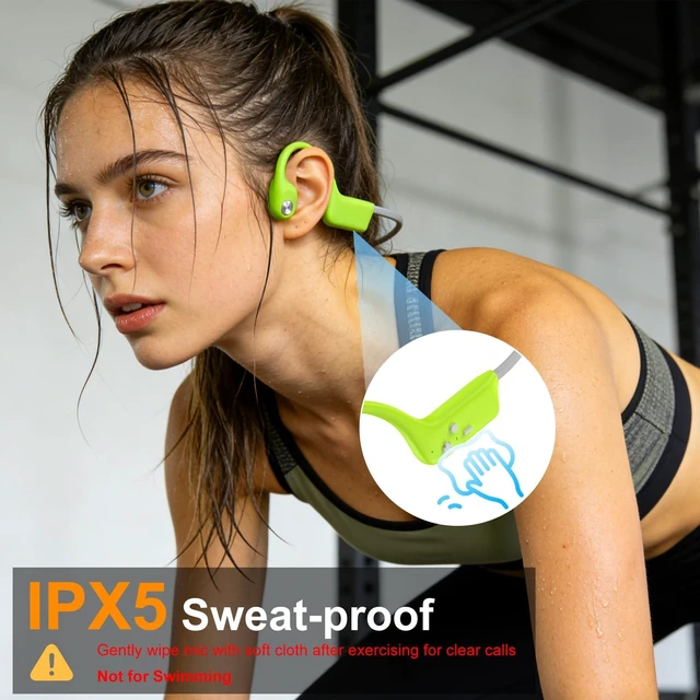 Alt view image 6 of 7 - 2026 Bone Conduction Bluetooth 6.0 Headphones, Open-Ear Headset with Mic, Type-C Charging, 10-Hour Battery Life, IPX5 Sweatproof, Dual-Device Connection, 22g Comfort, for Office & Sports (Lime Green