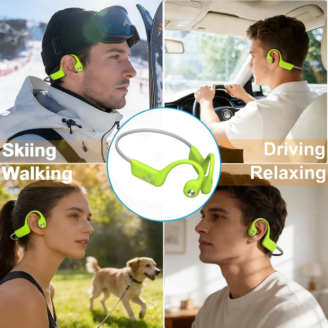 Alt view image 7 of 7 - 2026 Bone Conduction Bluetooth 6.0 Headphones, Open-Ear Headset with Mic, Type-C Charging, 10-Hour Battery Life, IPX5 Sweatproof, Dual-Device Connection, 22g Comfort, for Office & Sports (Lime Green