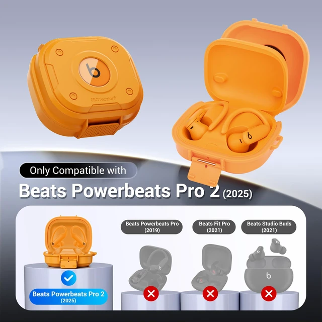 Alt view image 2 of 7 - for Beats Powerbeats Pro 2 Case Cover with Lock, Heavy Duty Full Coverage Hard Shell Protector, Secure Locking Latch, IPX5 Water-resistant, Electric Orange (Not for Powerbeats Pro 1)