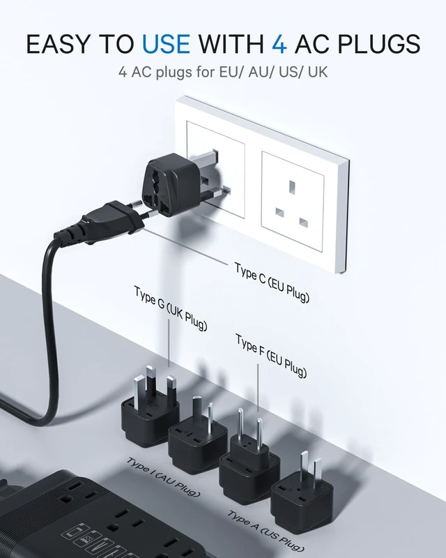 Alt view image 2 of 7 - 350W Voltage Converter US to Europe for Hair Straighteners Step Down 220V to 110V Converter for European Travel, Power Converter Adapter Combo with 2 USB A & 2 USB C Ports