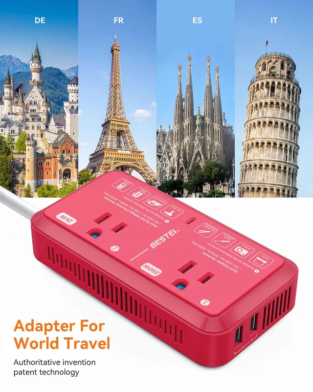 Alt view image 2 of 7 - European Travel Plug Adapter 220V to 110V Voltage Converter US to Europe 2000W Travel Voltage Converter with 2 USB Ports for Hair Dryer/Curling Iron/Phone Travel Adapter for Europe Countries