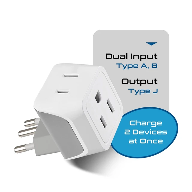 Alt view image 7 of 7 - Switzerland Travel Adapter Plug with Dual USA Input - Power - Type J (3 Pack) - Ultra Compact - Safe Grounded Perfect for Cell Phones, Laptops, Camera Chargers and More (CT-11A)