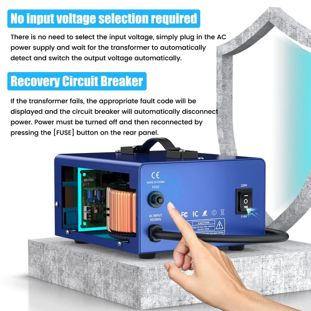 Alt view image 4 of 7 - 3000 watt Voltage Conversion Transformer Heavy-Duty Step-up/Step-Down AC 110V/120V/220V/240V Power Conversion, with resettable Circuit Breaker Protection, with US Power Cord, LCD Display