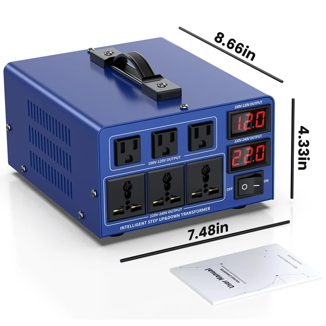 Alt view image 7 of 7 - 3000 watt Voltage Conversion Transformer Heavy-Duty Step-up/Step-Down AC 110V/120V/220V/240V Power Conversion, with resettable Circuit Breaker Protection, with US Power Cord, LCD Display