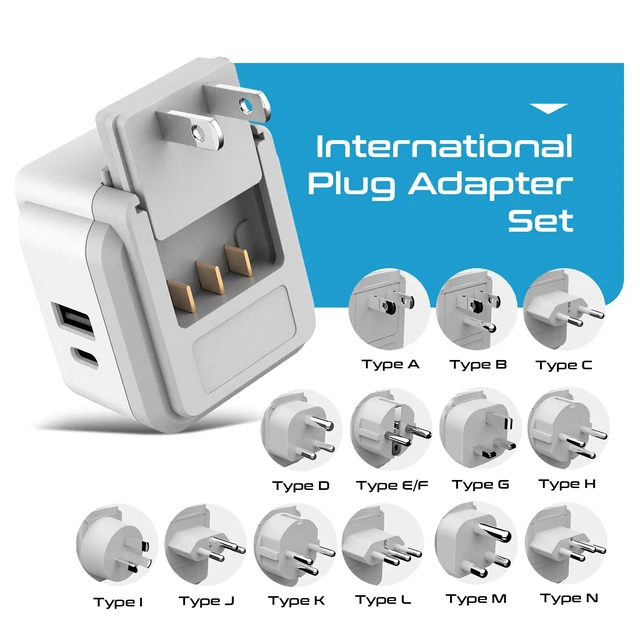 Alt view image 3 of 7 - International Power Plug Adapter Travel Set, 20W PD & QC, Safe Dual USB & USB-C 3.1A - 2 USA Outlet - Compact - Use Europe, Asia, Africa In Worldwide - Includes 13 Type SWadAPt Attachments
