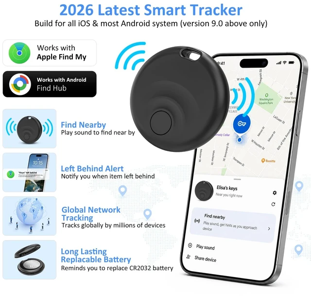 Alt view image 7 of 7 - Bluetooth Tracker Tags for iOS & Android Dual Compatibility with Apple Find My & Google Find Hub - Wireless Locator for Keys, Wallet, Pets, Luggage