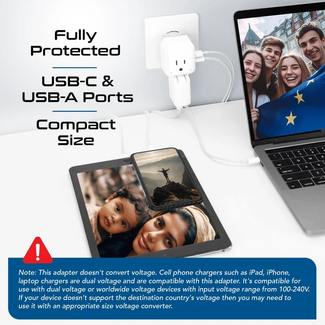 Alt view image 7 of 7 - International Power Plug Adapter Travel Set, 20W PD & QC, Safe Dual USB & USB-C 3.1A - 2 USA Outlet - Compact - Use Europe, Asia, Africa In Worldwide - Includes 13 Type SWadAPt Attachments