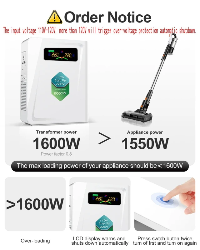 Alt view image 6 of 6 - Step Up Transformer 110v to 220v 2000w Voltage Converter, 120v to 240v, No Noise,Suit for Juicer, Chocolate Machine and Other Appliances Using 220V Asia Euro Appliance in US
