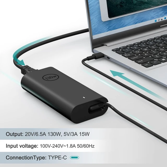 Alt view image 5 of 7 - 130W USB C Laptop Charger Compatible with Dell XPS 15 17 9575,Precision Charger 5750 5570 5530 5550 3560 3551 3550,Latitude Laptop Charger 5420 5510 7210 7310 7410 9410 9510 - Power Cord