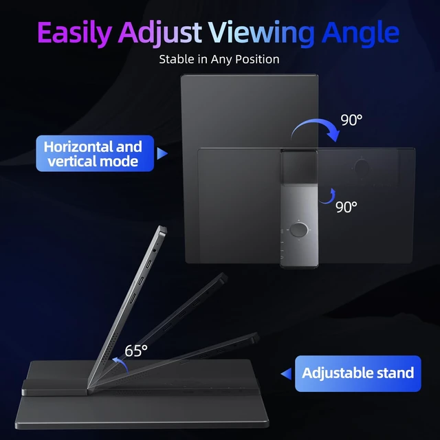 Alt view image 4 of 7 - Portable Monitor for Laptop with Built-in Stand, 15.6'' Laptop Screen Extender 1080P FHD Monitor
