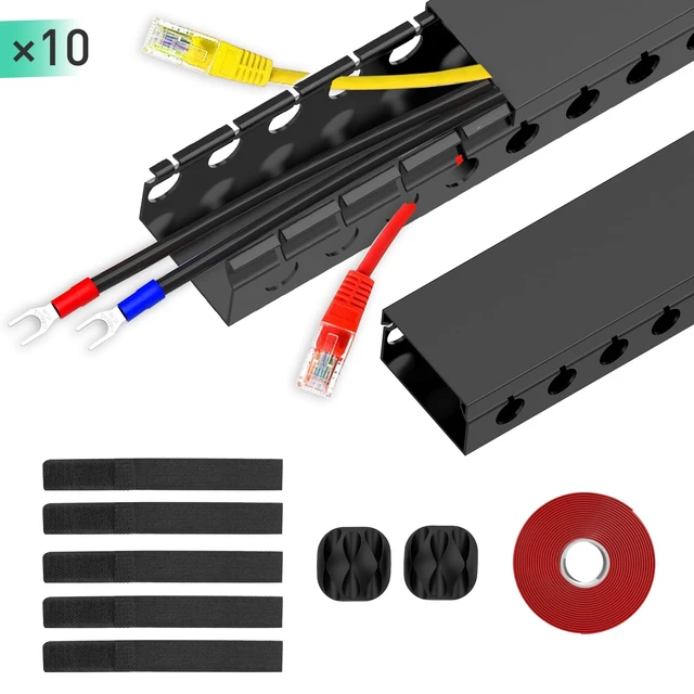 Alt view image 2 of 7 - Cable Raceway 154in Wire Covers Under Desk Cable Management 10-Pack Channel Wire Cover Under Desk Kit Under Desk Cable Management System to Hide Under Desk/Tv/Computer/Net/Power Cords