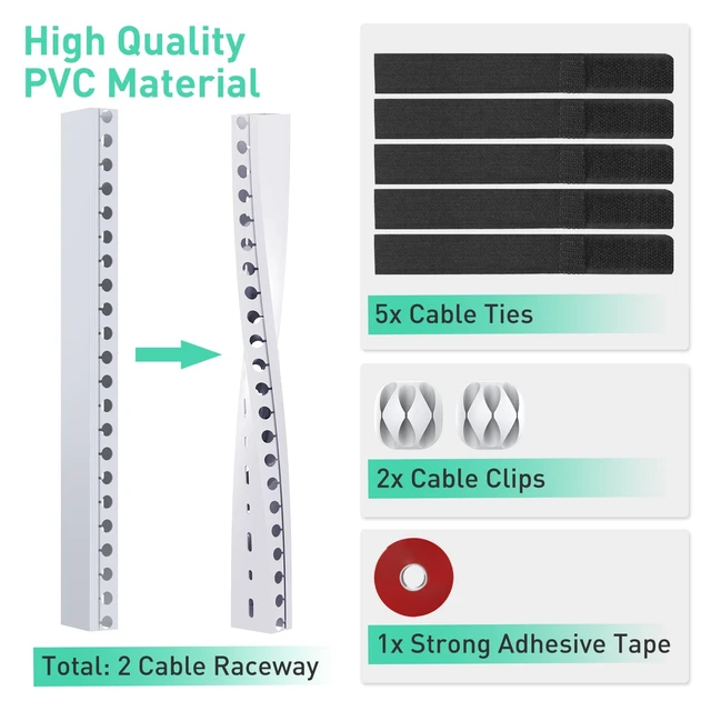 Alt view image 3 of 7 - Cable Raceway Kit 154in Under Desk Wire Cover Organizer 10-Pack Channel Wire Cover Under Desk Kit Under Desk Cable Management System to Hide Under Desk/Tv/Computer/Net/Power Cords