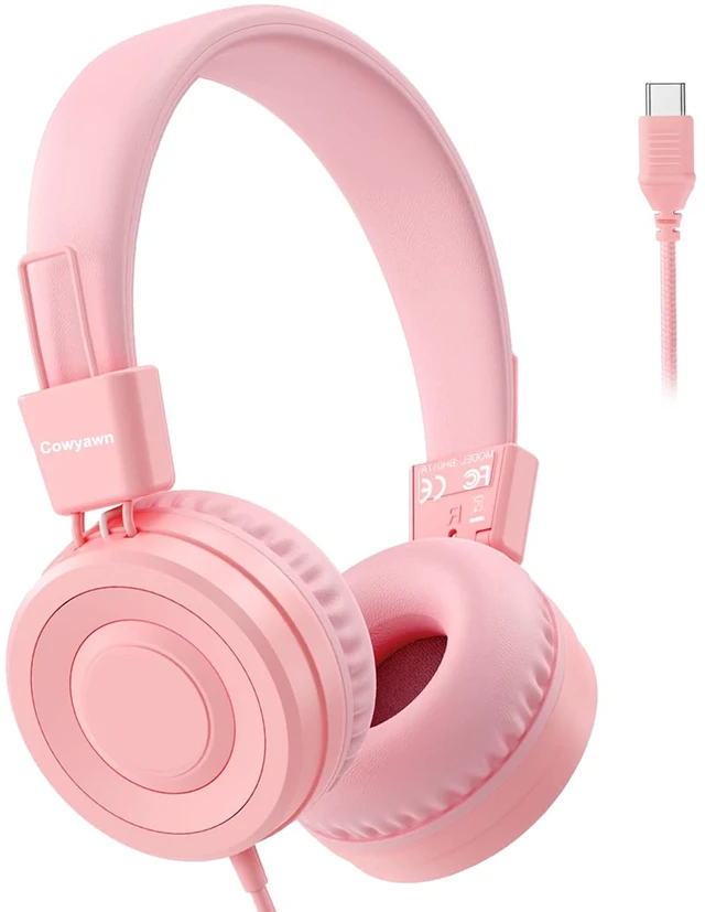 Main image of USB Type C Kids Headphones for School, Wired Toddler Headphones, 94dB Volume Limited, HD Stereo Sound, Foldable Lightweight On-Ear Wired Headphones for Kids/Children/Teens/Boys (Light Pink)