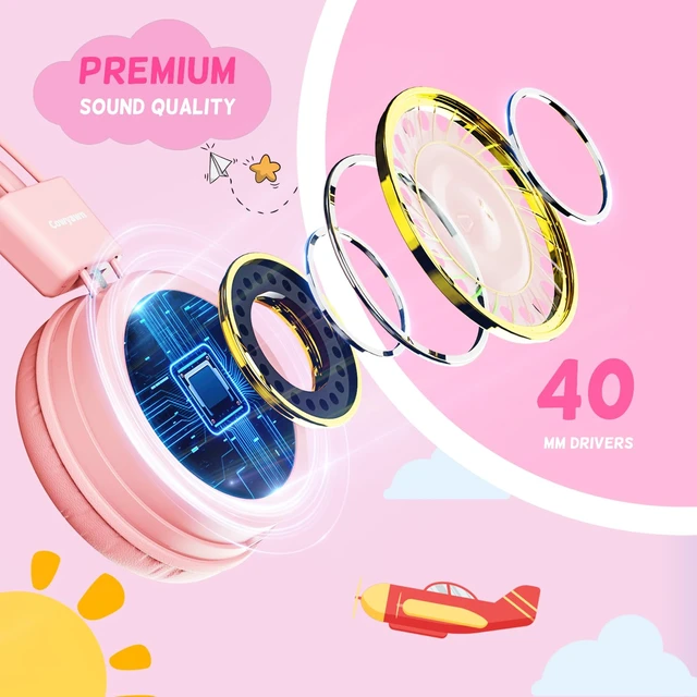 Alt view image 4 of 7 - USB Type C Kids Headphones for School, Wired Toddler Headphones, 94dB Volume Limited, HD Stereo Sound, Foldable Lightweight On-Ear Wired Headphones for Kids/Children/Teens/Boys (Light Pink)