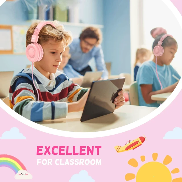 Alt view image 7 of 7 - USB Type C Kids Headphones for School, Wired Toddler Headphones, 94dB Volume Limited, HD Stereo Sound, Foldable Lightweight On-Ear Wired Headphones for Kids/Children/Teens/Boys (Light Pink)