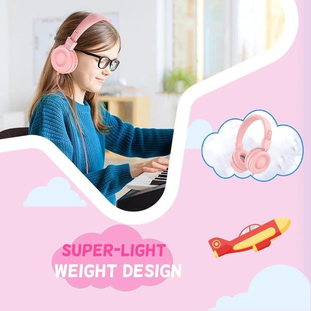 Alt view image 5 of 7 - USB Type C Kids Headphones for School, Wired Toddler Headphones, 94dB Volume Limited, HD Stereo Sound, Foldable Lightweight On-Ear Wired Headphones for Kids/Children/Teens/Boys (Light Pink)