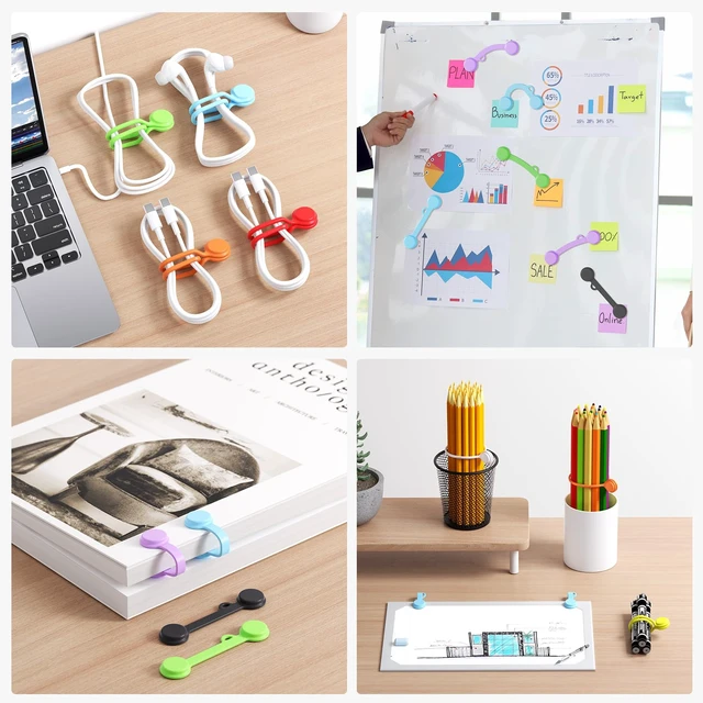 Alt view image 7 of 7 - Reusable Silicone Magnetic Cable Ties - 2 Sizes Combo (4pcs 2.56'' + 20pcs 7.16'') - Multi-Purpose for Cable Bundling, Organizing, Bookmarks & Fridge Magnets - Assorted Colors, Pack of 24