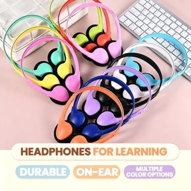 Alt view image 2 of 7 - Bulk Wired Headphones 100 Pack for Multicolor for School Classroom Students Wholesales Stereo on Ear Headphones for Children Toddler Teen Skids Boys Girls