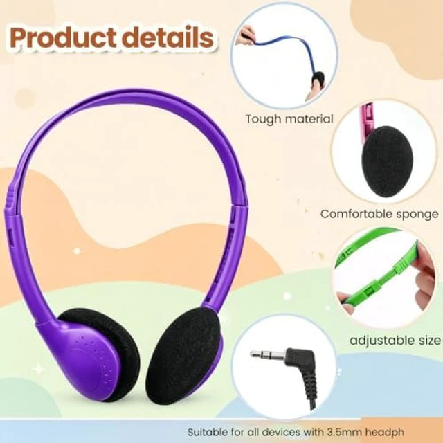 Alt view image 3 of 7 - Bulk Wired Headphones 100 Pack for Multicolor for School Classroom Students Wholesales Stereo on Ear Headphones for Children Toddler Teen Skids Boys Girls