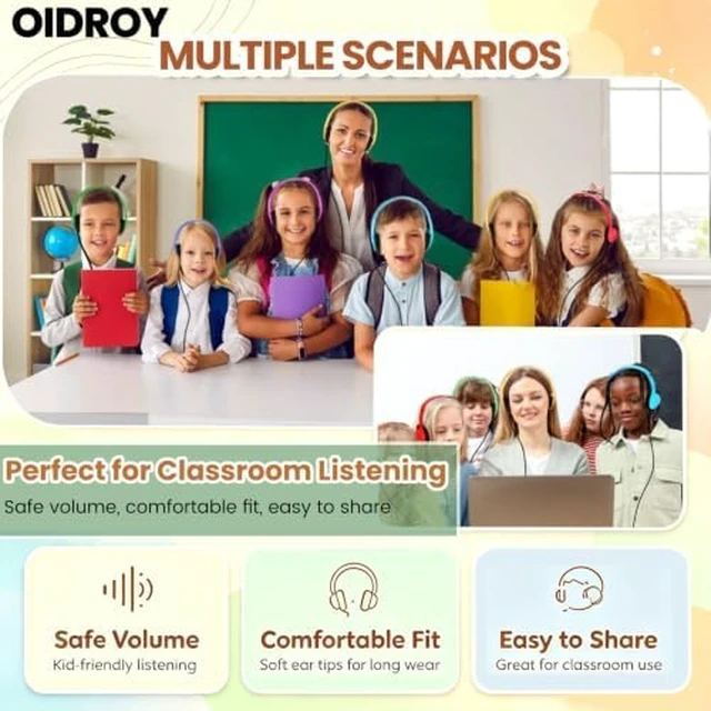 Alt view image 5 of 7 - Bulk Wired Headphones 100 Pack for Multicolor for School Classroom Students Wholesales Stereo on Ear Headphones for Children Toddler Teen Skids Boys Girls