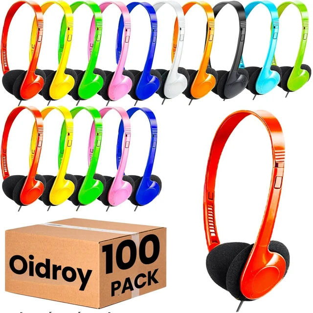 Main image of Bulk Wired Headphones 100 Pack for Multicolor for School Classroom Students Wholesales Stereo on Ear Headphones for Children Toddler Teen Skids Boys Girls