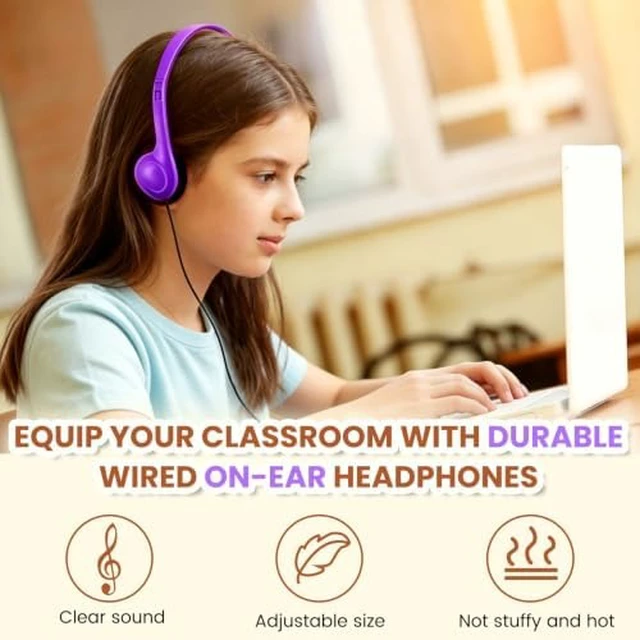 Alt view image 6 of 7 - Bulk Wired Headphones 100 Pack for Multicolor for School Classroom Students Wholesales Stereo on Ear Headphones for Children Toddler Teen Skids Boys Girls