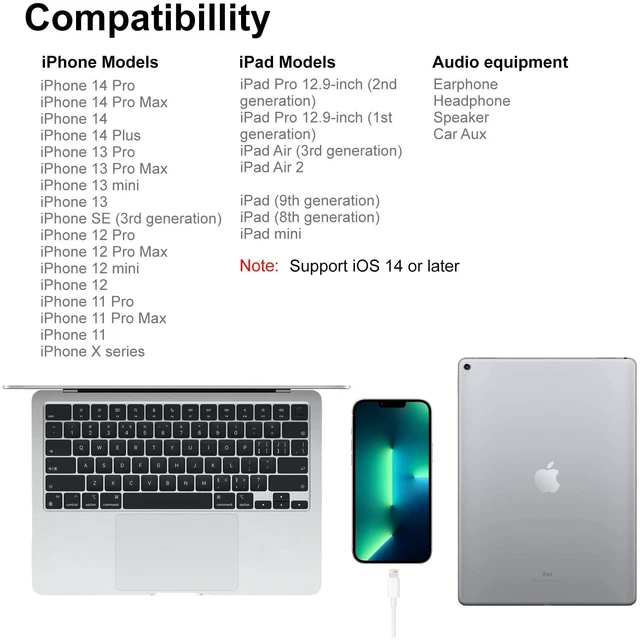 Alt view image 7 of 7 - Lightning to 3.5mm Headphone Adapter for iPhone - Nylon 2 Pack iPhone Aux Adapter Converter Dongle Audio Cord for Apple iPhone 14 13 12 11 X XS White Accessories - with Microphone
