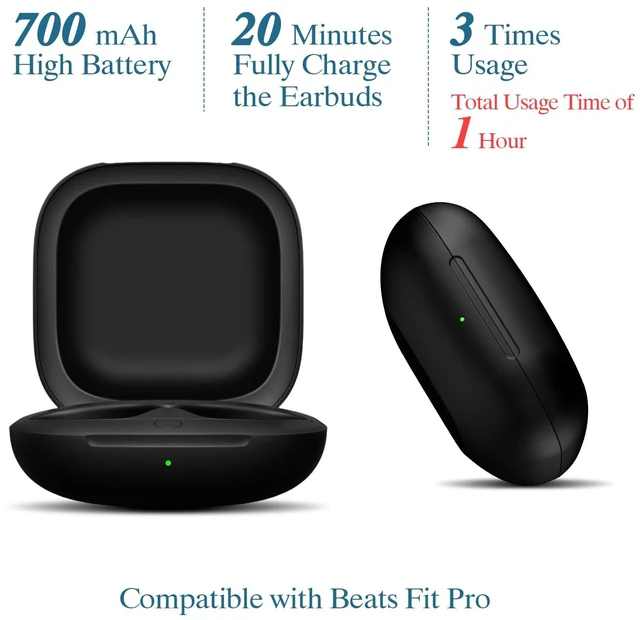 Alt view image 3 of 7 - Wireless Charging Case Compatible for Beats Fit Pro, Portable Charger Case Replacement with Bluetooth Pairing Sync Button, 700mAh Built-in Battery (Not Included Earbuds) (Black)