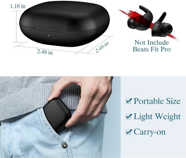 Alt view image 6 of 7 - Wireless Charging Case Compatible for Beats Fit Pro, Portable Charger Case Replacement with Bluetooth Pairing Sync Button, 700mAh Built-in Battery (Not Included Earbuds) (Black)