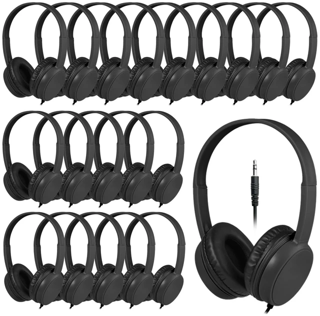 Main image of 20 Pack Bulk Headphones for Kids Classroom Students School, Wholesale Wired Headphone Class Set with 3.5mm Jack for Chromebook Computer Libraries Museums(GS30,20Black)