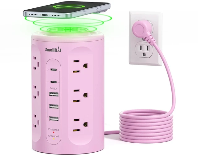 Main image of Power Strip with USB Ports,Extension Cord with Multiple Outlets (12AC+3A+2C), 6.5 FT Desk Pink Power Strip Tower Charging Station for Home, Office, College Dorm Essentials