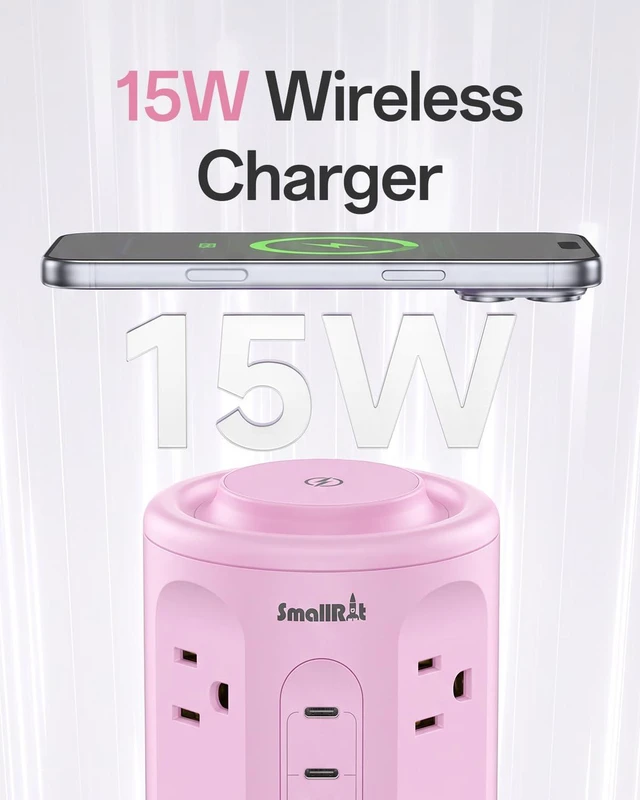 Alt view image 3 of 7 - Power Strip with USB Ports,Extension Cord with Multiple Outlets (12AC+3A+2C), 6.5 FT Desk Pink Power Strip Tower Charging Station for Home, Office, College Dorm Essentials