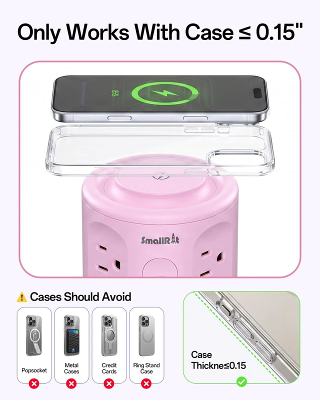 Alt view image 4 of 7 - Power Strip with USB Ports,Extension Cord with Multiple Outlets (12AC+3A+2C), 6.5 FT Desk Pink Power Strip Tower Charging Station for Home, Office, College Dorm Essentials