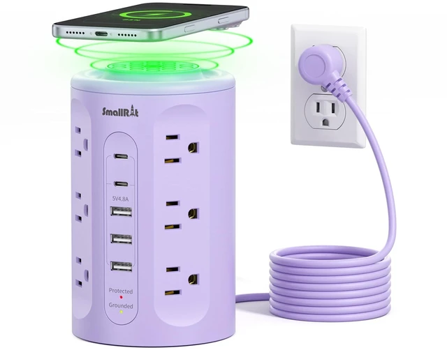 Main image of Power Strip with USB Ports,Extension Cord with Multiple Outlets (12AC+3A+2C), 6.5 FT Desk Purple Power Strip Tower Charging Station for Home, Office, College Dorm Essentials