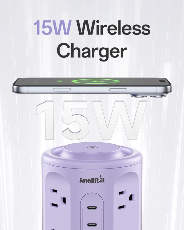 Alt view image 3 of 7 - Power Strip with USB Ports,Extension Cord with Multiple Outlets (12AC+3A+2C), 6.5 FT Desk Purple Power Strip Tower Charging Station for Home, Office, College Dorm Essentials