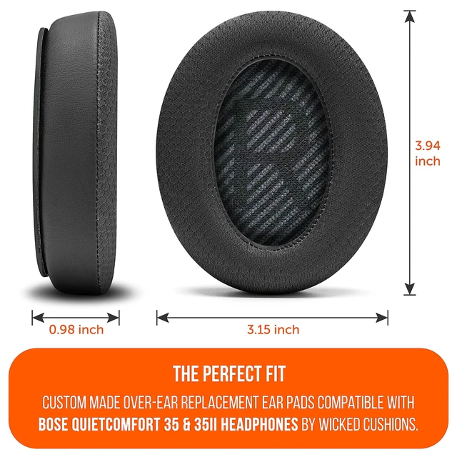 Alt view image 5 of 7 - Freeze QC35 - Cooling Gel Ear Pads for Bose QuietComfort 35 & 35ii Made by Wicked Cushions Breathable Sports Fabric, Extra Thick & Cooler for Longer Black