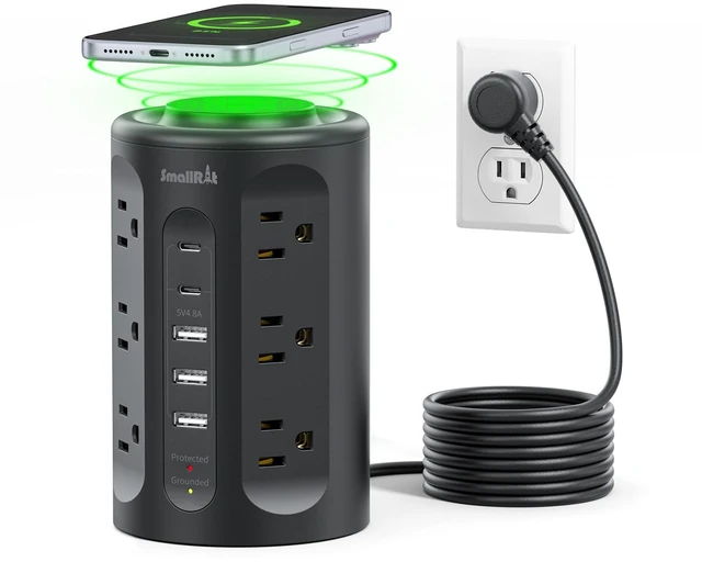 Main image of Power Strip with USB Ports,Extension Cord with Multiple Outlets (12AC+3A+2C), 6.5 FT Desk Black Power Strip Tower Charging Station for Home, Office, College Dorm Essentials