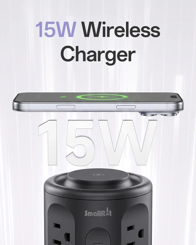 Alt view image 3 of 7 - Power Strip with USB Ports,Extension Cord with Multiple Outlets (12AC+3A+2C), 6.5 FT Desk Black Power Strip Tower Charging Station for Home, Office, College Dorm Essentials