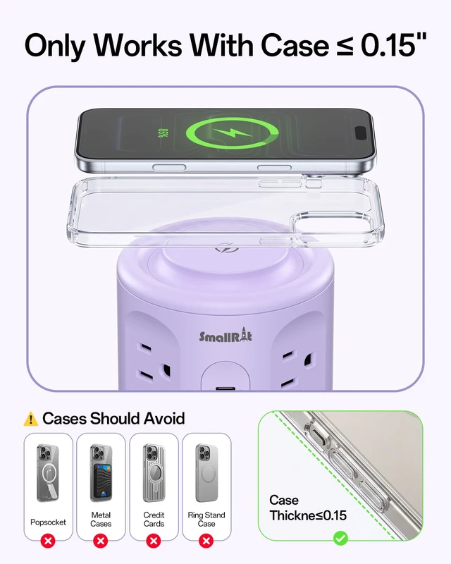 Alt view image 4 of 7 - Power Strip with USB Ports,Extension Cord with Multiple Outlets (12AC+3A+2C), 6.5 FT Desk Purple Power Strip Tower Charging Station for Home, Office, College Dorm Essentials