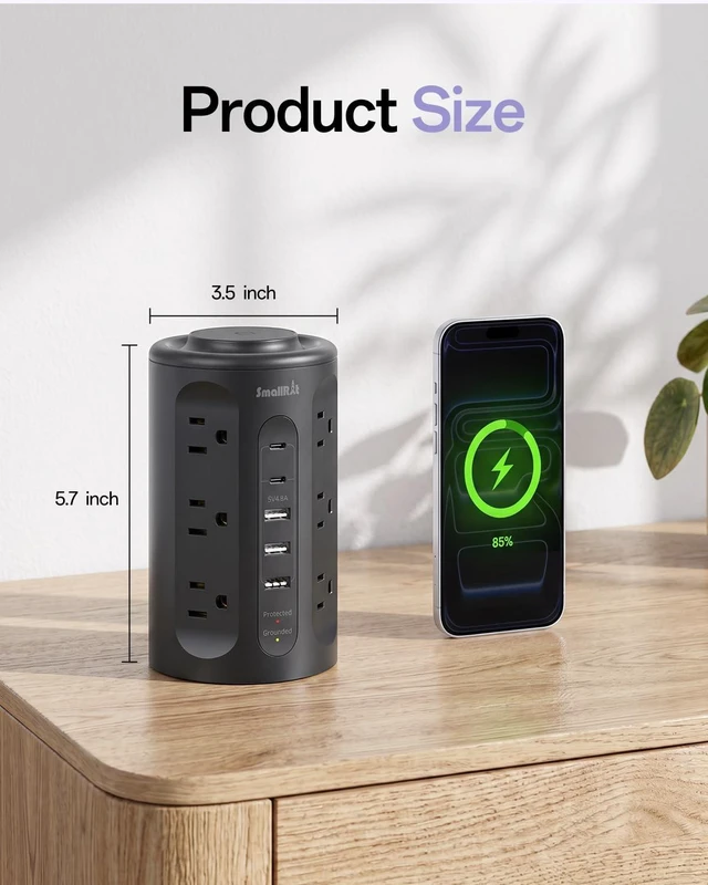 Alt view image 7 of 7 - Power Strip with USB Ports,Extension Cord with Multiple Outlets (12AC+3A+2C), 6.5 FT Desk Black Power Strip Tower Charging Station for Home, Office, College Dorm Essentials