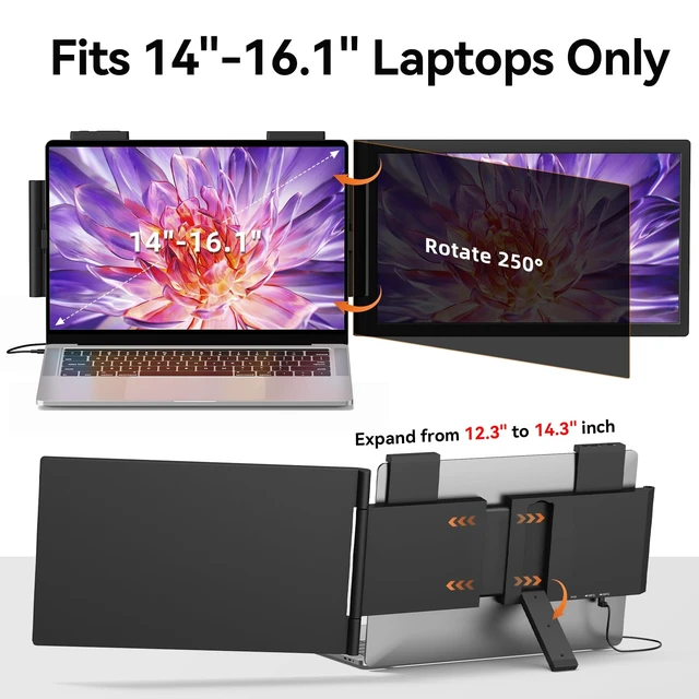 Alt view image 2 of 7 - One Cable Plug & Play Laptop Screen Extender, Portable Monitor - 14" USB C Second Display, Works with MAC/Wins/Chrome Laptop Phone for Travel Home Office (No Speakers)