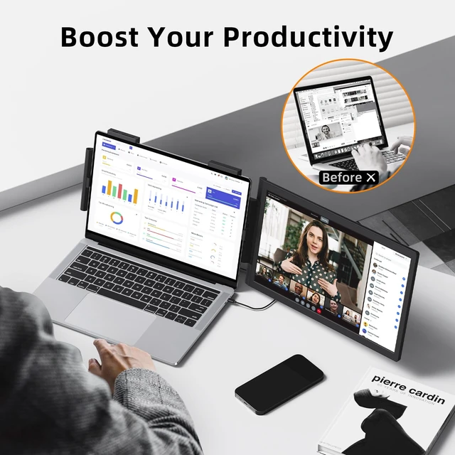 Alt view image 4 of 7 - One Cable Plug & Play Laptop Screen Extender, Portable Monitor - 14" USB C Second Display, Works with MAC/Wins/Chrome Laptop Phone for Travel Home Office (No Speakers)
