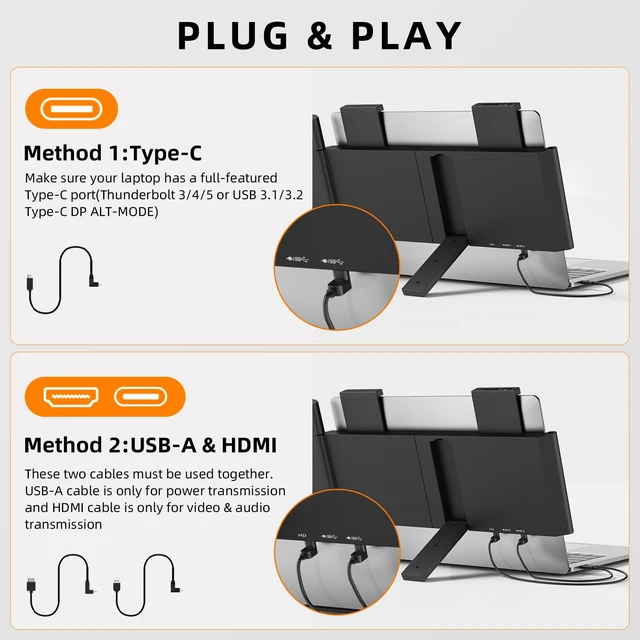 Alt view image 6 of 7 - One Cable Plug & Play Laptop Screen Extender, Portable Monitor - 14" USB C Second Display, Works with MAC/Wins/Chrome Laptop Phone for Travel Home Office (No Speakers)