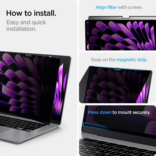 Alt view image 5 of 7 - SafeView Screen Protector for MacBook Air 15" M2-M5 (2022-2026) Privacy filter blocks side-angle views, anti-glare, easy install, magnetic attachment, precise cutouts and webcam clearance