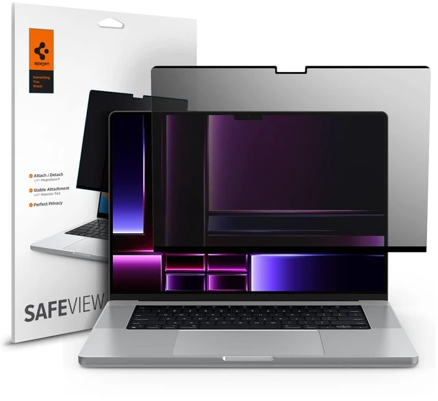 Main image of SafeView Screen Protector for MacBook Pro 16" M1 Pro/Max-M5 Pro/Max Privacy filter blocks side-angle views, anti-glare, easy install, magnetic attachment, precise cutouts and webcam clearance