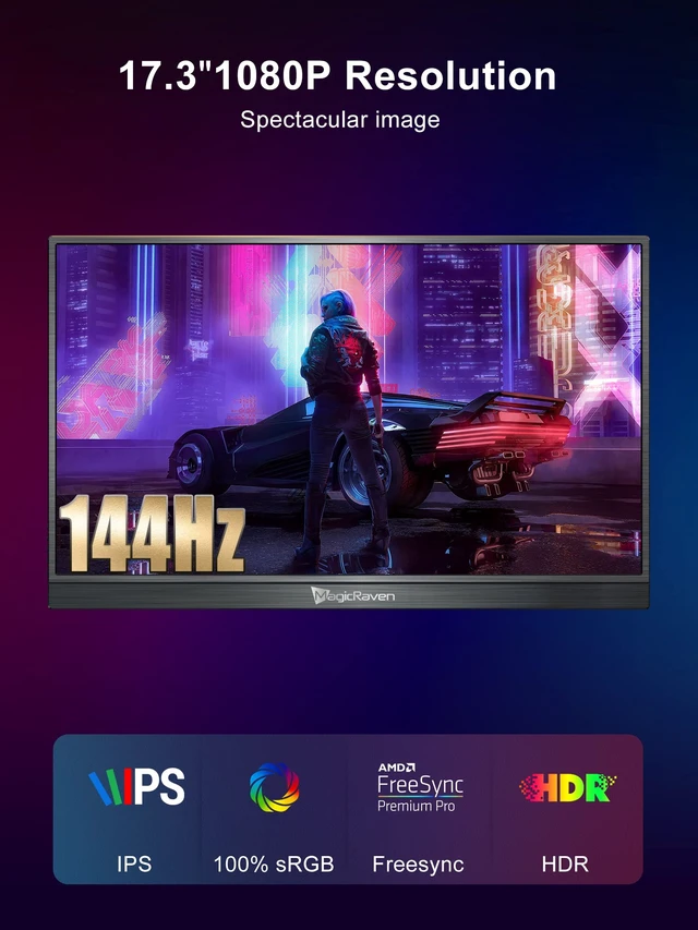 Alt view image 2 of 7 - 17.3" Portable Monitor, 144Hz Portable Gaming Monitor, Screen Extender Second Display for Console with Built-in Speakers, Works with PS5, Xbox, Switch, Ideal for Travel, Home Office