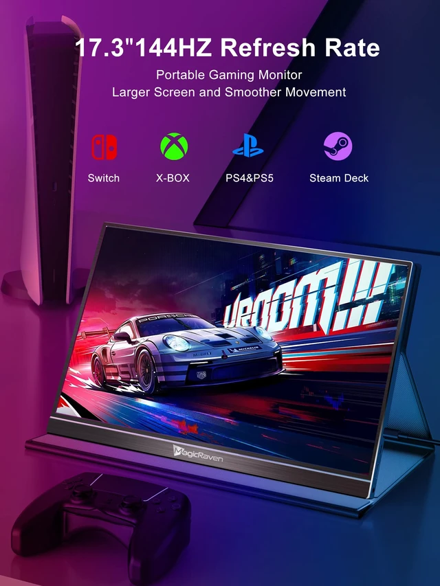 Alt view image 3 of 7 - 17.3" Portable Monitor, 144Hz Portable Gaming Monitor, Screen Extender Second Display for Console with Built-in Speakers, Works with PS5, Xbox, Switch, Ideal for Travel, Home Office