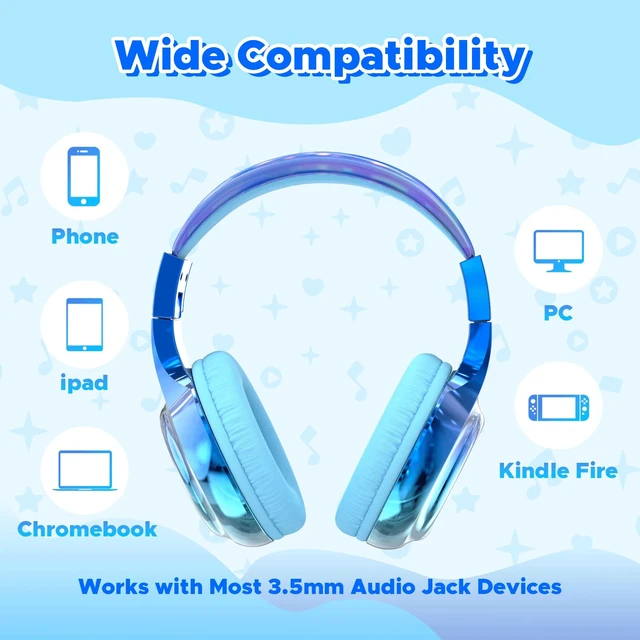 Alt view image 6 of 7 - Kids Headphones with Cord with Mic, 85/94dB Safe Volume Limit HD mic, over-ear foldable, 3.5mm for iPad, tablet, computer, Kids Wired Headphones for school, travel, boys girls Bolt Series